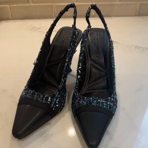 Karl Lagerfeld Kinsley Black, Teal, Purple Slingback Heels 7.5M NWT